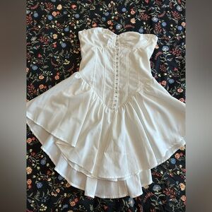 White Strapless Corset Dress with Flared Skirt